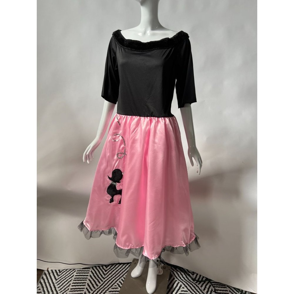 Poodle Skirt Dress Costume  Size Medium, Pink, Black Polyester  Embellished